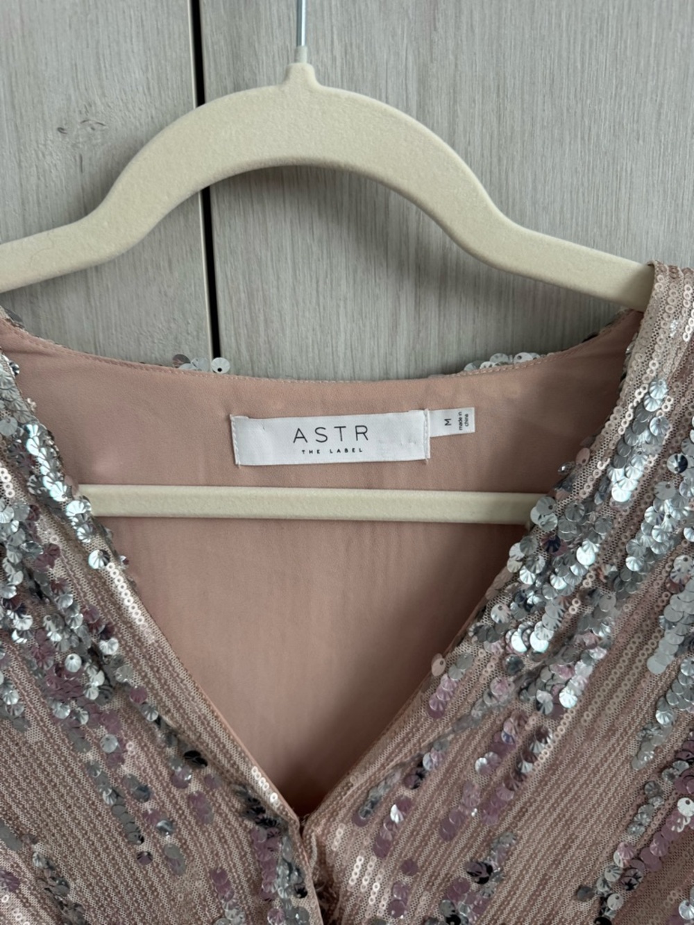 Astr Sequined Rose Gold Wrap Crop Blouse Sz M - Picture 2 of 8